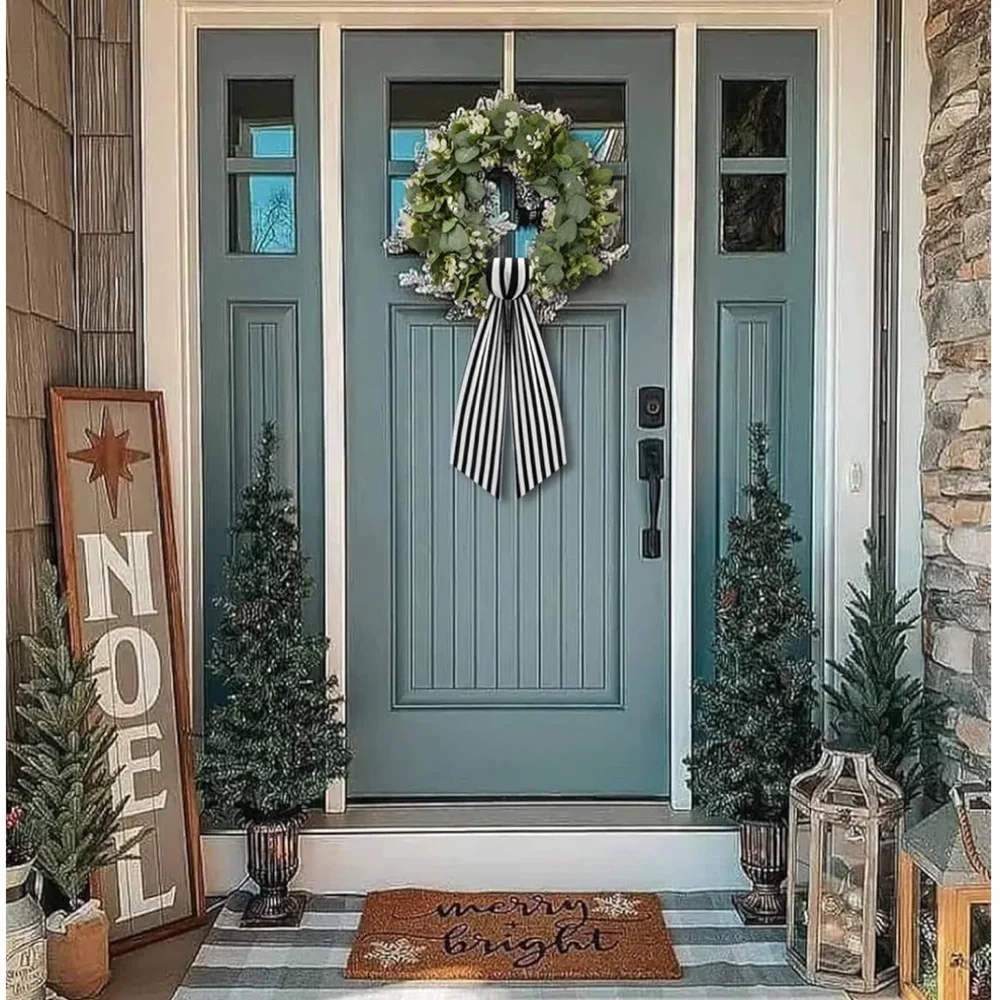 Boxwood Wreath Sash Garland Black White Striped